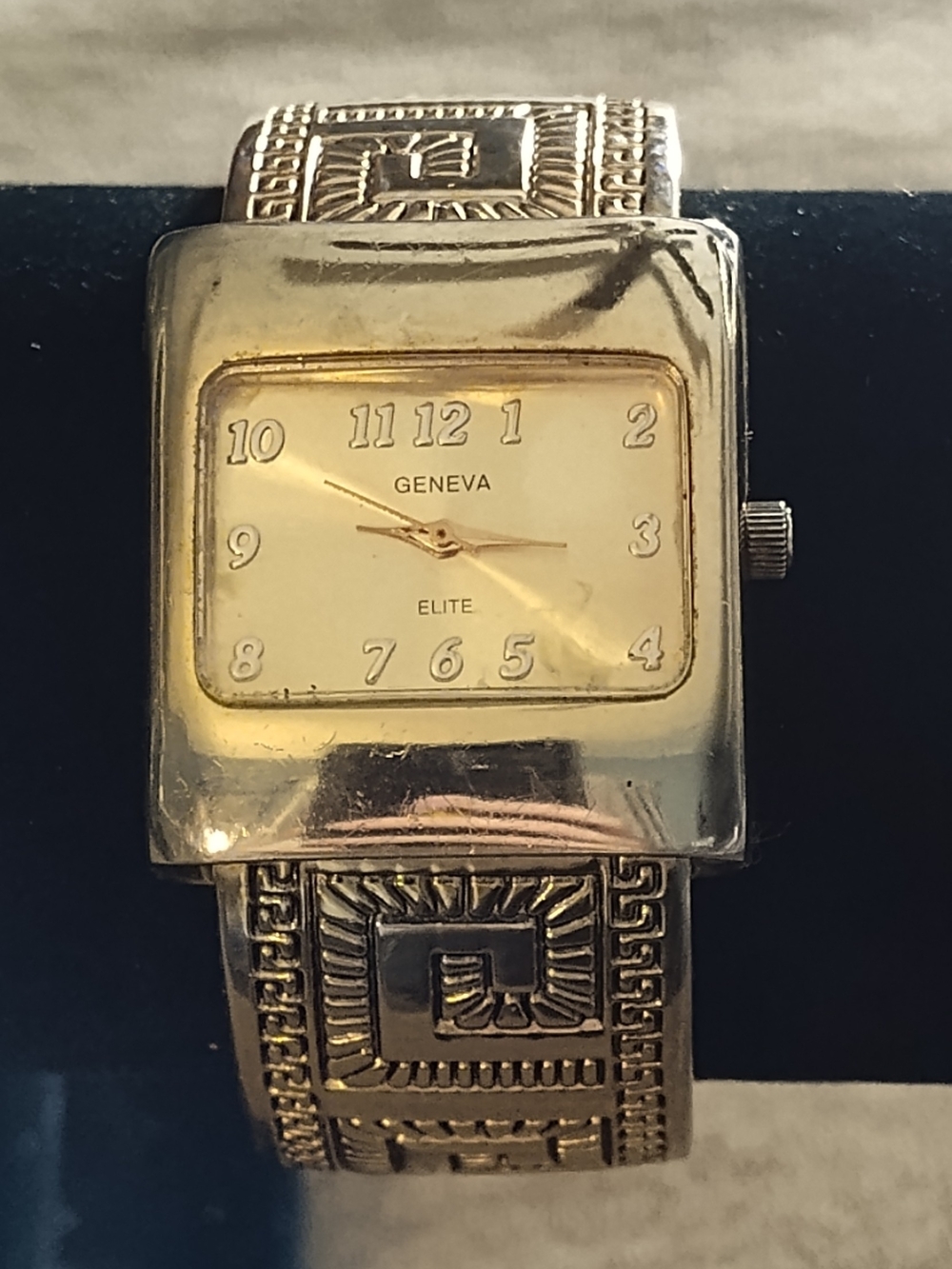 Vintage! Geneva Elite Gold-Tone Square Face Bracelet Cuff Watch
